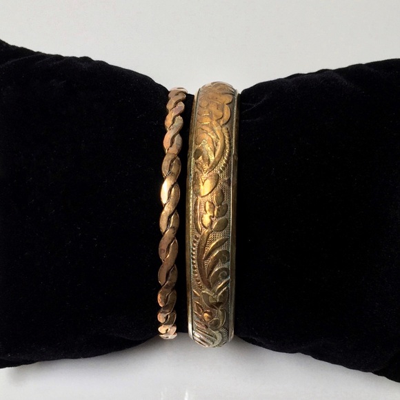 2 Vintages Bangles Copper Bronze Colour - Wear Them Together Or By Themselves - Picture 4 of 10